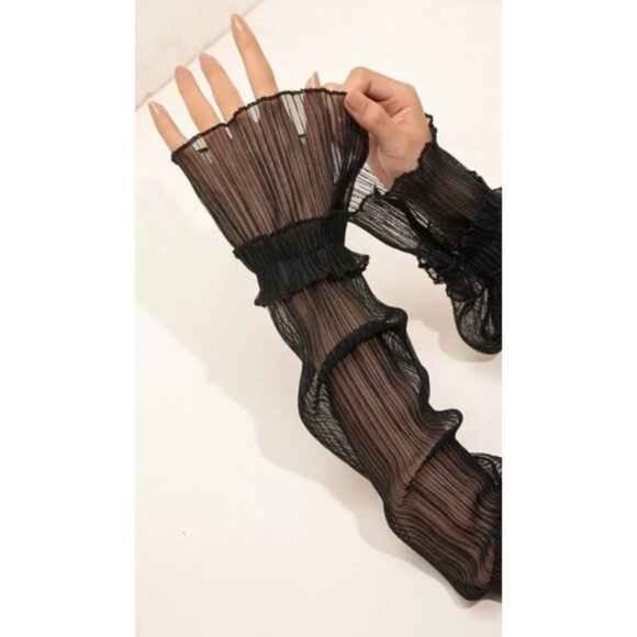 BLACK Ruffle Flair Opera Gloves NEW - Picture 5 of 5